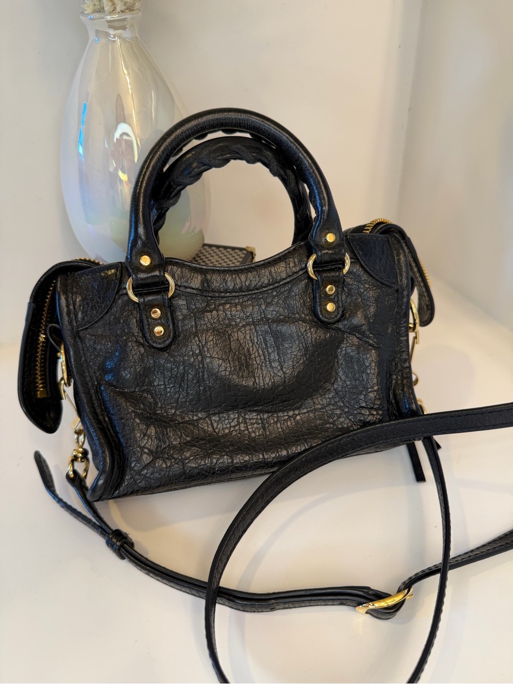🎀BALENCIAGA Agneau Giant 12 Gold Hardware Micro City Gris Fossile - Picture 8 of 17